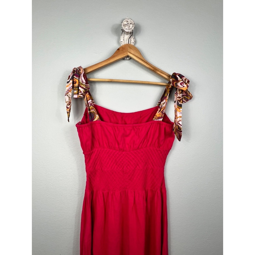 Free People Hot Hibiscus Santorini Maxi Dress Strapped Linen Blend Size 10 - Picture 13 of 16